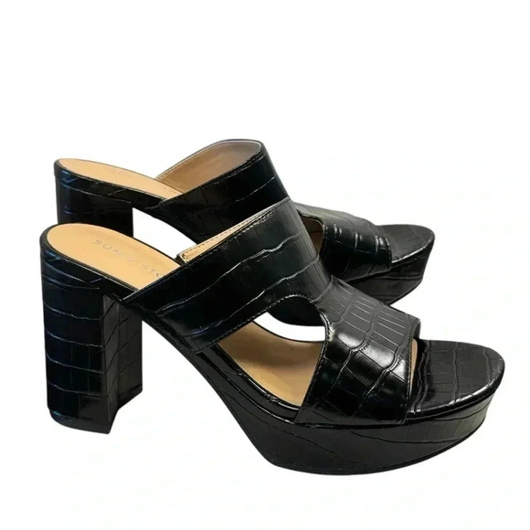 Şun and Stone Dariaa Womens Faux Leather Cut-Out Mule Sandals size 10 black - Picture 1 of 14